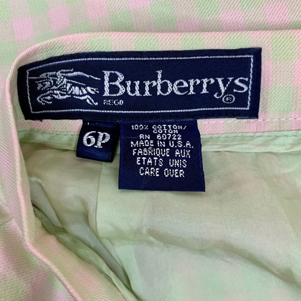 Burberry Pink & Green Gingham Check Pencil Midi Skirt Vintage Designer Size 6P